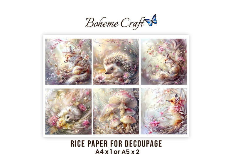Enchanted Forrest Decoupage Rice Paper Fairytale Animal Collage Sheet Scrapbook journals Card Making Supplies. image 1