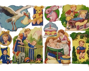 Die Cut Paper Scraps: Vintage Baby Collage, Decoupage Paper Crafts, Mamelok 1306