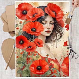 Papel de arroz com retrato de flores para decoupage, colagem de papoulas, itens efêmeros para scrapbooking, artesanato em papel decorativo, decoração de móveis, arte de parede
