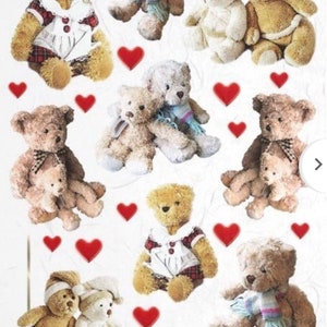 Rice Paper for Decoupage, Teddy Bear Collage, Decorative Mulberry Tissue, Scrapbooking, Journal , 1 A4 Sheet, R0464