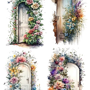 Papel de arroz para decoupage, puertas con motivos florales vintage, álbumes de recortes, fabricación de tarjetas, efímeras, diarios, tamaño A4