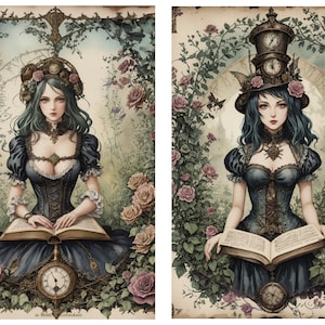Steampunk Alice For Decoupage, Journals, Scrapbooking, Card Making, Decorative Paper Crafts, Alice Decor,