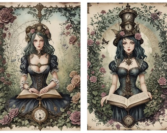 Steampunk Alice voor decoupage, tijdschriften, scrapbooking, kaarten maken, decoratief papier ambachten, decor Alice,