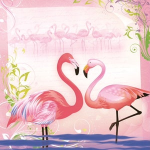 4 Decoupage Paper Napkins, Pink Flamingo Serviette Tissue, Bird Decoupage Tissue, Tropical Bird, Scrapbooking