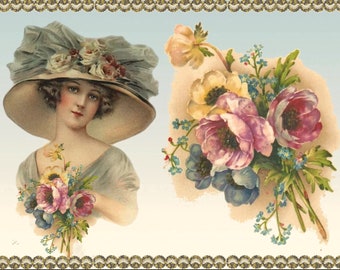 Vintage Woman Rice Paper for Decoupage, Scrapbooking