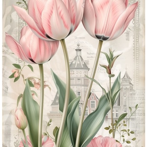 Carta di riso floreale per decoupage / Tulipani rosa / Scrapbooking / Creazione di biglietti / Ephemera / Giornale / A4 immagine 4
