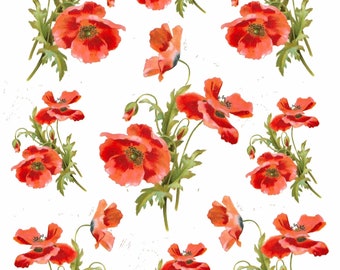 Rice Paper For Decoupage, Red Poppy Collage Sheet, Floral Paper Crafts, A4/A5
