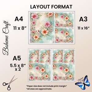 Cottage Garden Floral Rice Paper Pink Watercolor Shabby Chic Decoupage Tissue Scrapbook Journal A4/A5 image 12