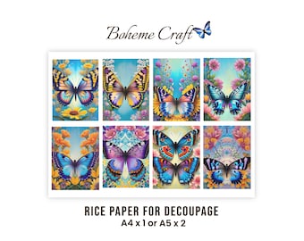 Blumenmuster-Schmetterlings-Reispapier für Decoupage, Scrapbooking, Junk Journals, Dekorationsarbeiten, A4/A5