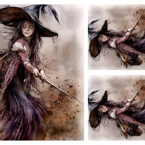 Dekoratives Reispapier für Decoupage, Gothic Hexe, Steampunk Frau, Scrapbooking, Kartenherstellung.