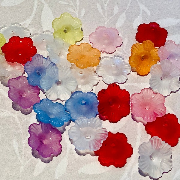 Perles de fleurs en lucite givrée de style vintage, roses pour perlage et fabrication de bijoux, lot de couleurs mélangées, 12 mm