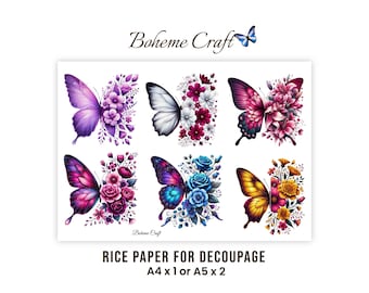 Whimsical Floral Butterfly Rice Paper Cottage Garden Decoupage Sheet Decorative Paper Crafts Home Decor