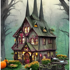 Halloween-spookhuisrijstpapier voor decoupage, pompoenkunst, kaarten maken, decoratief papier, knutselen, plakboek, ephemera, gemengde techniek