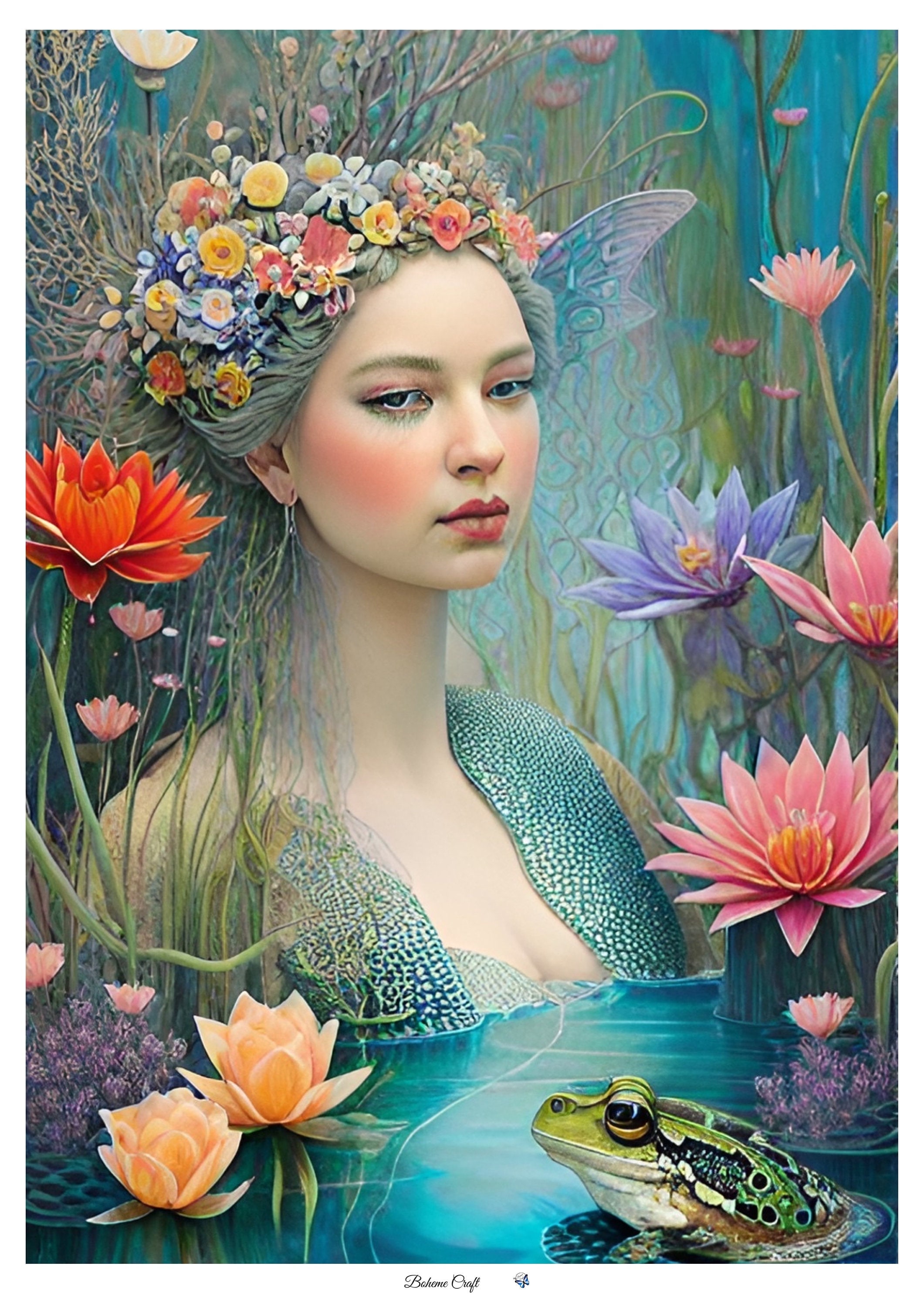 Fantasy Mermaid Rice Paper: Decoupage, Scrapbooking (A4 Sheet)