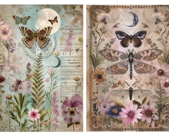 Papel de arroz con mariposas vintage para decoupage: Impresión artística para scrapbooking