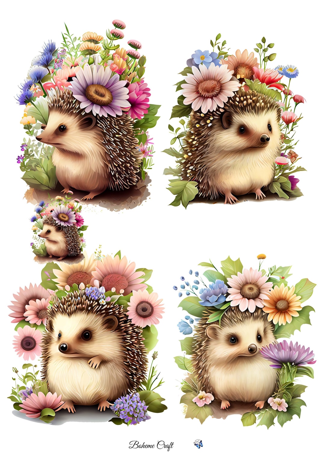 Rice Paper for Decoupage, Hedgehog Collage Sheet, Decorative Mulberry