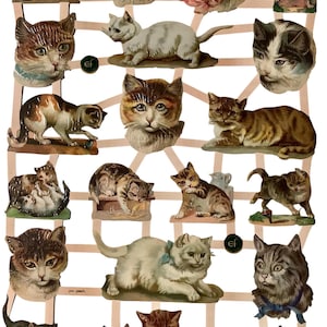 Recortes de gatos em relevo: colagem de papel estilo vintage para artesanato