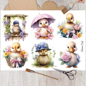 Reispapier für Decoupage, Ostern Entlein und Frühlingsblumen Collage für dekoratives Papierhandwerk, Kartenherstellung, Osterhandwerk