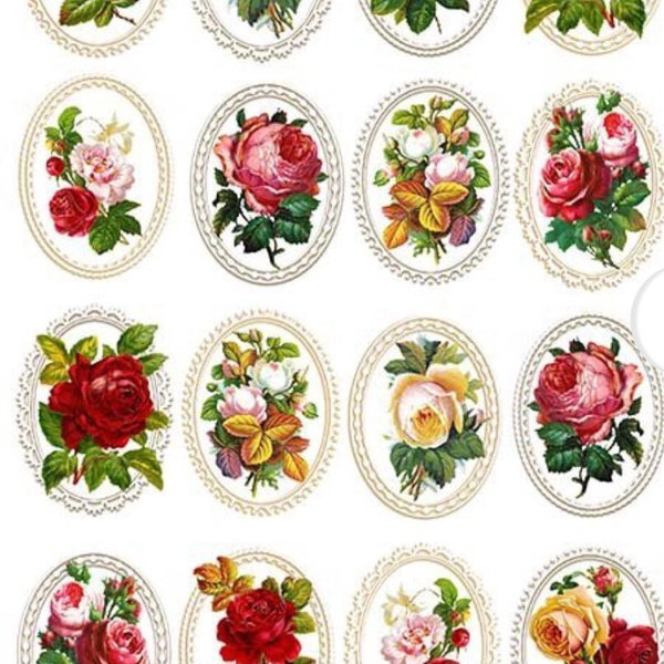 Rice Paper For Decoupage, Vintage Rose Decals Collage, Mulberry Tissue, Decorative Paper, A4 R1327