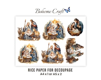 Christmas Nativity Rice Paper for Decoupage, Handmade Cards, Journals, A4 A5