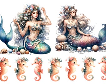 Mermaid And Seahorse Rice Paper For Decoupage, Decorative PaperCrafts, Card Making, Scrapbooking, Journals