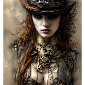 Carta di riso decorativa per decoupage, donna gotica steampunk, scrapbooking, creazione di biglietti.