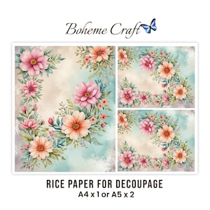 Cottage Garden Floral Rice Paper Pink Watercolor Shabby Chic Decoupage Tissue Scrapbook Journal A4/A5 image 1