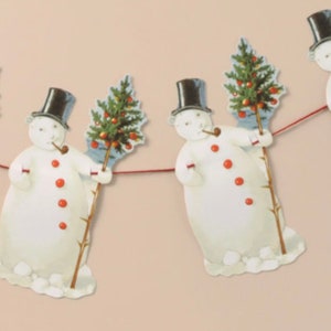 Victorian Style Christmas Snowman Wall Garland, Embossed Die Cut Vintage Style Christmas Decoration by Mamelok England