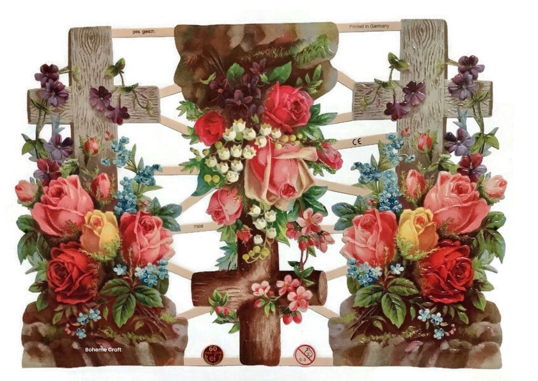 Paper Die Cut Roses and Cross Scraps for Decoupage, Scrapbooking ...