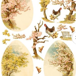 Papier/carte de scrapbooking de Pâques, collage japonais, fleur de cerisier, éphémères de scrapbooking, carte décorative, techniques mixtes, journaux, TAG 0124.