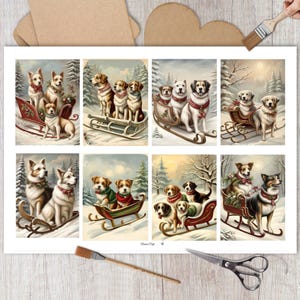 Carta di riso natalizia per decoupage, scene di neve vintage con cani, artigianato decorativo in carta, scrapbooking, diari, arredamento e decorazioni per candele
