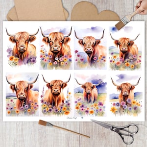 Rice Paper for Decoupage, Highland Cows, Collage Sheet, Decorative Paper, Scrapbooking, Junk Journal , 1 A4 Sheet