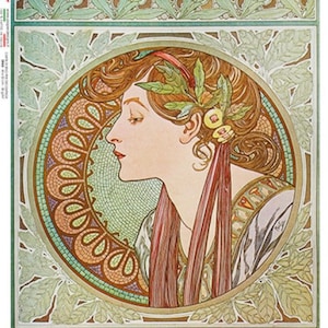 Carta di riso per decoupage, donna Art Nouveau, Mucha, tessuto decorativo di gelso, scrapbooking, creazione di biglietti, 1 foglio A4, PD97