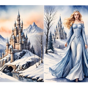 Fantasy Winter Princess And Castle Reispapier für Decoupage, Scrapbooking, Kartenherstellung, dekoratives Papierhandwerk