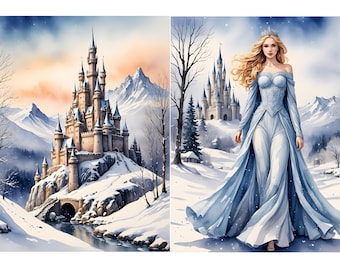 Castelo da Princesa de Inverno em Papel de Arroz para Decoupage e Scrapbooking