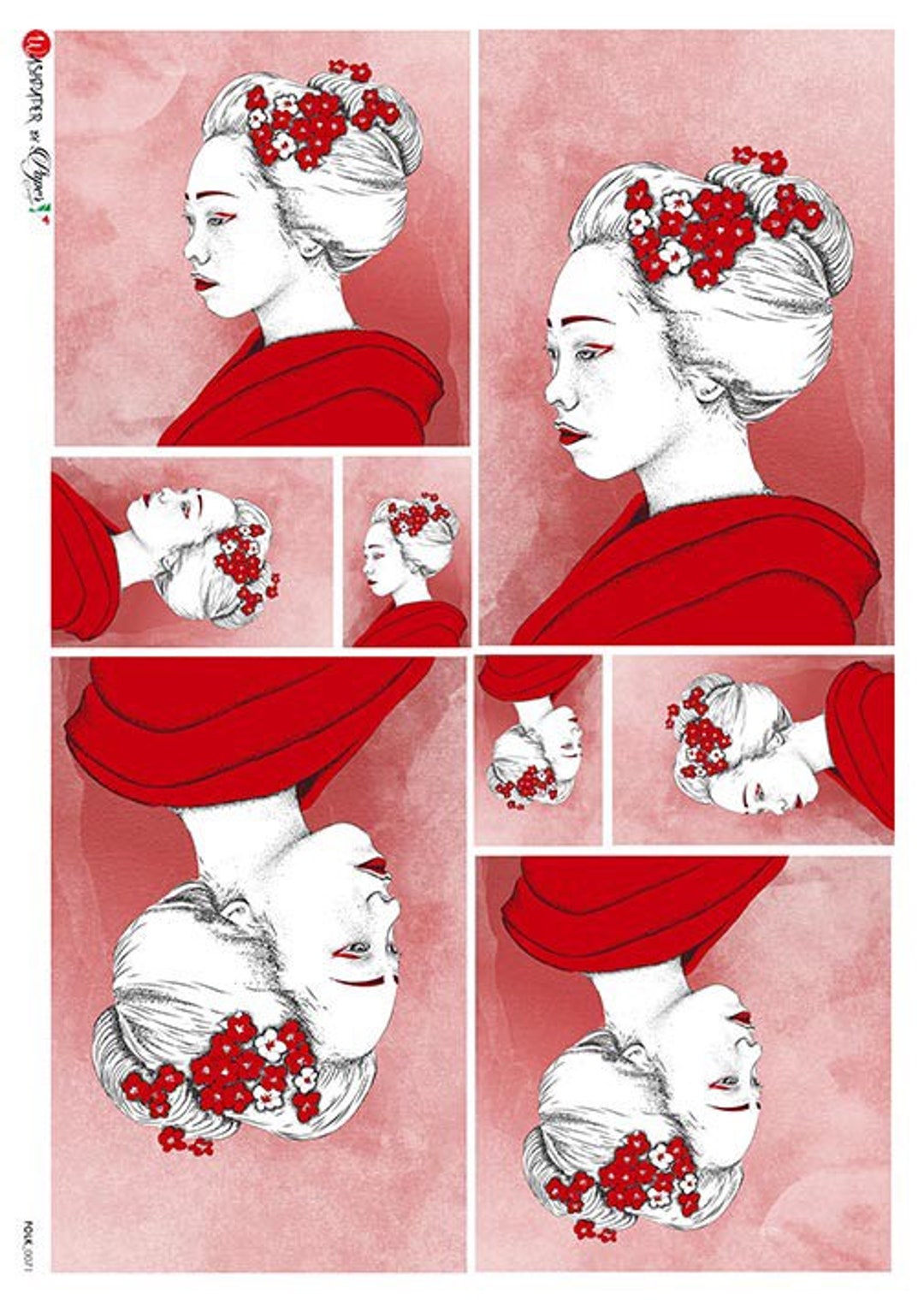 PAPIER DE RIZ A4 FLEURS ORANGES 21 X 29.7 DFSA4416 - Doigts De Fées