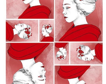 Red Geisha Rice Paper for Decoupage: A4 Mulberry Tissue