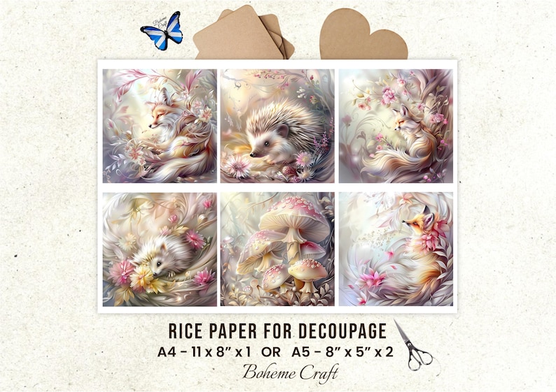 Enchanted Forrest Decoupage Rice Paper Fairytale Animal Collage Sheet Scrapbook journals Card Making Supplies. image 14