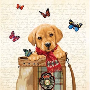 4 Paper Napkins for Decoupage, Dog, Collage Sheet, Decorative Paper Tissue, Scrapbooking Ephemera, Paper Craft