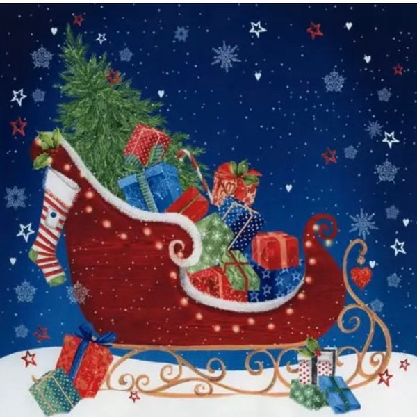 4 Decoupage Paper Napkins Santa On Red Christmas Sleigh Serviette Tissue Festive Collage Tissue
