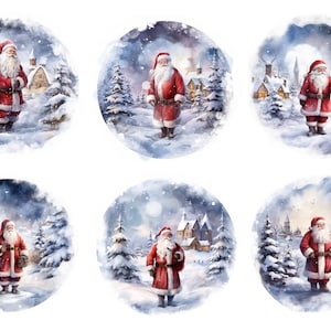 Carta di riso natalizia per decoupage, collage di effimeri scene di Babbo Natale innevato, creazione di biglietti festivi, decorazioni con carta