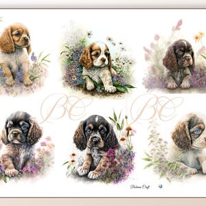Spaniel Reispapier für Decoupage, Hundecollage, Scrapbooking, Journals, dekoratives Papierhandwerk, Scrapbook Ephemera