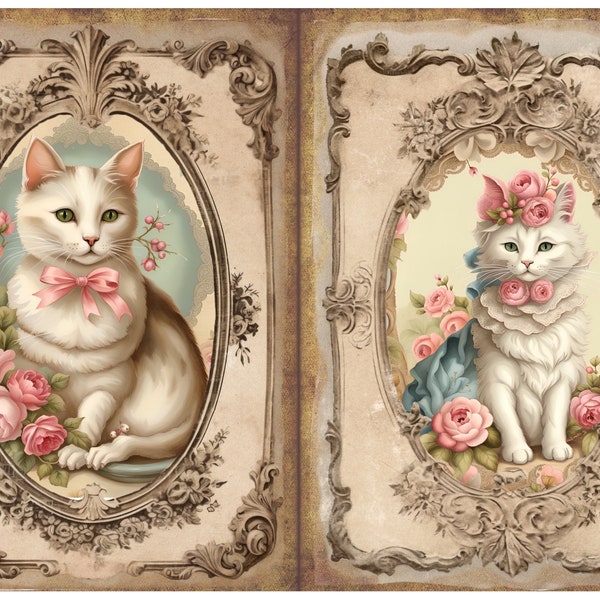 Rice Paper For Decoupage, Vintage Victorian Cat Portrait Collage, Scrapbooking, Journals, Various Sizes And Paper Types Available.