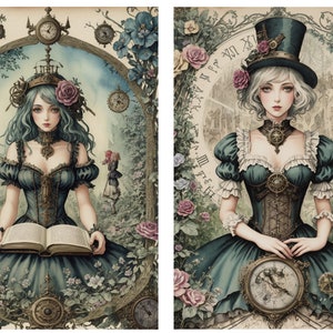 Steampunk Alice für Decoupage, Journals, Scrapbooking, Kartenherstellung, dekoratives Papierhandwerk, Alice Decor,