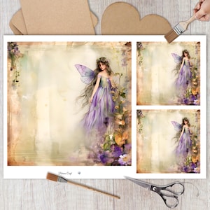 Papier de riz pour découpage / collage féerique aquarelle fantaisie / papier de soie mûrier / scrapbooking / 1 feuille A4 / 30 g/2