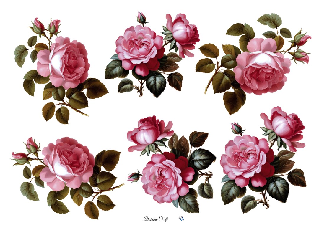 Rice Paper for Decoupage / Pink Roses / Scrapbooking / Card Making ...
