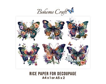 Botanical Butterfly Rice Paper For Decoupage Floral Transfer Collage Sheet A4/A5