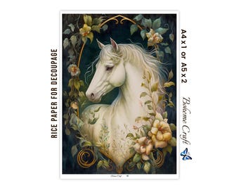 Horse Portrait Rice Paper: A4/A5  Floral Equestrian Art Print For Decoupage, Furniture Transfer