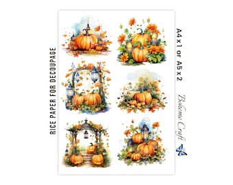 Autumn Pumpkin Rice Paper for Decoupage Fall Harvest Decor Halloween Collage Sheet A4/A5