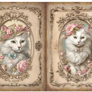 Papier de riz pour découpage, collage de portraits de chat victorien vintage, scrapbooking, journaux, différentes tailles et types de papier disponibles.